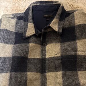 Banana Republic Men's Black and Gray Checkered Shirt Jacket